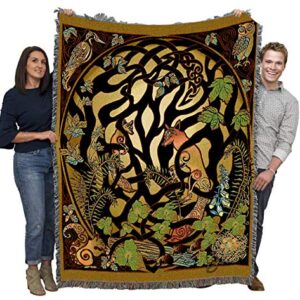 Pure Country Weavers Woodland Fox and Forest Animals Blanket by Jen Delyth - Celtic Gift Tapestry Throw Woven from Cotton - Made in The USA (72x54)