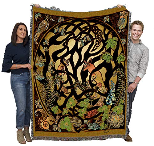 Pure Country Weavers Woodland Fox and Forest Animals Blanket by Jen Delyth - Celtic Gift Tapestry Throw Woven from Cotton - Made in The USA (72x54)