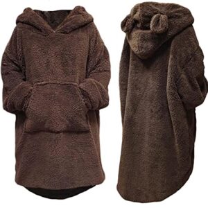 Furry fluffy women Blanket Hoodie Rabbit or Bear Fashion Animal Wearable Blankets Hoodies Sweater Blanket Sweatshirt Soft Cozy Oversized Warm Fleece sherpa Blanket Jacket (coffee bear)