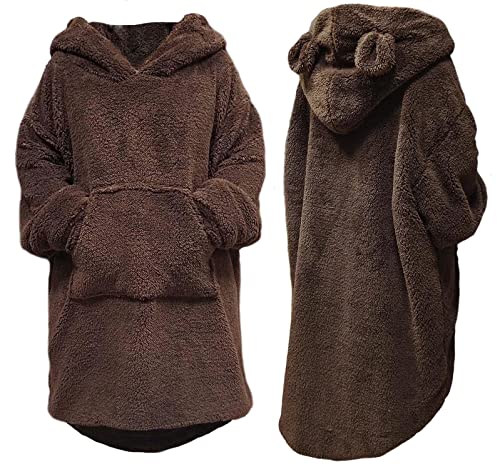 Furry fluffy women Blanket Hoodie Rabbit or Bear Fashion Animal Wearable Blankets Hoodies Sweater Blanket Sweatshirt Soft Cozy Oversized Warm Fleece sherpa Blanket Jacket (coffee bear)