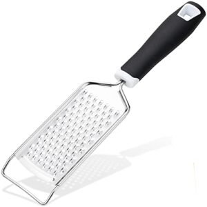 rainspire professional cheese graters for kitchen stainless steel handheld, metal lemon zester grater with handle for cheese, chocolate, spices, kitchen gadgets and tools, soft grip handle, black