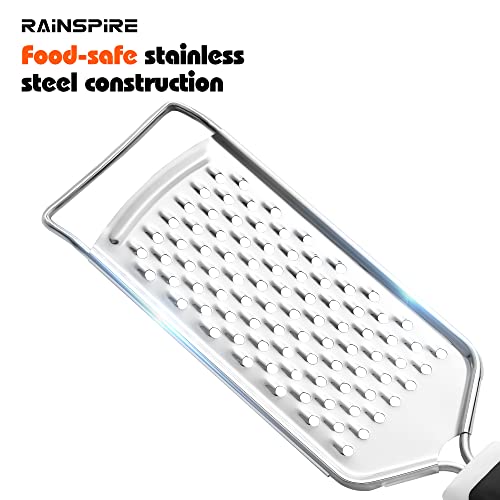 Rainspire Professional Cheese Graters for Kitchen Stainless Steel Handheld, Metal Lemon Zester Grater With Handle For Cheese, Chocolate, Spices, Kitchen Gadgets And Tools, Soft Grip Handle, Black