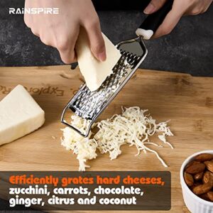 Rainspire Professional Cheese Graters for Kitchen Stainless Steel Handheld, Metal Lemon Zester Grater With Handle For Cheese, Chocolate, Spices, Kitchen Gadgets And Tools, Soft Grip Handle, Black