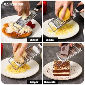 Rainspire Professional Cheese Graters for Kitchen Stainless Steel Handheld, Metal Lemon Zester Grater With Handle For Cheese, Chocolate, Spices, Kitchen Gadgets And Tools, Soft Grip Handle, Black