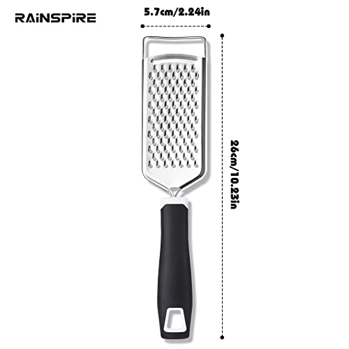 Rainspire Professional Cheese Graters for Kitchen Stainless Steel Handheld, Metal Lemon Zester Grater With Handle For Cheese, Chocolate, Spices, Kitchen Gadgets And Tools, Soft Grip Handle, Black