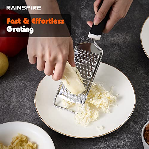 Rainspire Professional Cheese Graters for Kitchen Stainless Steel Handheld, Metal Lemon Zester Grater With Handle For Cheese, Chocolate, Spices, Kitchen Gadgets And Tools, Soft Grip Handle, Black