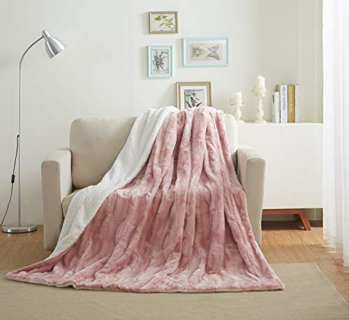 Tache 50x60 Faux Fur Blush Light Dusty Rose Gold Pink Super Soft Warm Throw Blanket