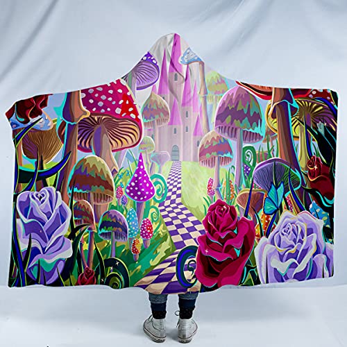 Sleepwish Trippy Hippy Mushroom Hoodie Blanket 3D Colorful Psychedelic Mushrooms Super Soft Warm Comfortable Blanket Wearable Sherpa Blanket (Adults 60"x 80")