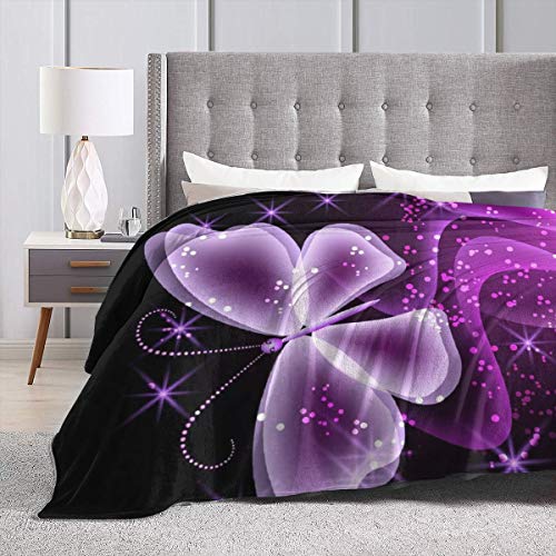 Cute Purple Butterfly Printed Blanket Throw Lightweight Super Soft Micro Fleece Throw Blankets Gift Fit Couch Bed Living Room Sofa Chair 80"X60"