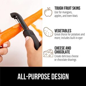 Gorilla Grip Swivel Vegetable Peeler, Sharp Stainless Steel Blades, Comfortable Handle, Dishwasher Safe, Kitchen Food Peelers, Easy Peeling, Peel Vegetables, Apple, Potato, Safe Blade Guard, Black