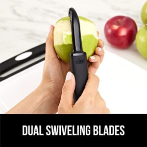 Gorilla Grip Swivel Vegetable Peeler, Sharp Stainless Steel Blades, Comfortable Handle, Dishwasher Safe, Kitchen Food Peelers, Easy Peeling, Peel Vegetables, Apple, Potato, Safe Blade Guard, Black