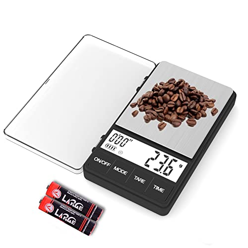 Weightman Espresso Scale with Timer 1000g x 0.1g Small & Thin Travel Coffee Scale, Mini Digital Scale Grams and Ounces with Large Backlit LCD Stainless Steel Pocket Food Scale Drip Tray Pulling Scale