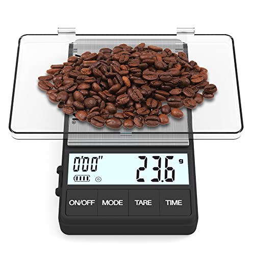 Weightman Espresso Scale with Timer 1000g x 0.1g Small & Thin Travel Coffee Scale, Mini Digital Scale Grams and Ounces with Large Backlit LCD Stainless Steel Pocket Food Scale Drip Tray Pulling Scale