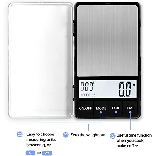 Weightman Espresso Scale with Timer 1000g x 0.1g Small & Thin Travel Coffee Scale, Mini Digital Scale Grams and Ounces with Large Backlit LCD Stainless Steel Pocket Food Scale Drip Tray Pulling Scale