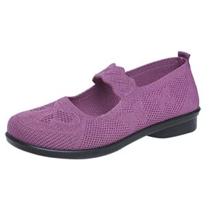 fashion spring and summer women casual shoes flat bottom low heel round toe fly woven mesh breathable elastic slip on solid color womens casual sandals heels (purple, 6.5)
