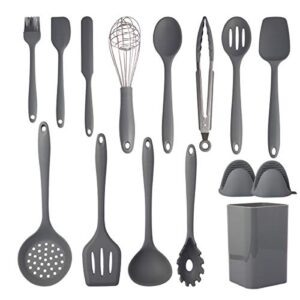 cooking utensils set,15 piece silicone kitchen utensil set,non-stick silicone cooking utensils,heat resistant 446°f cookware utensil set,kitchen utensils set with holder(non toxic)