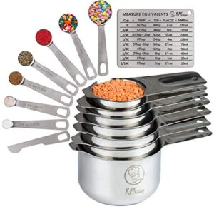 stainless steel measuring cups and spoons set of 16-7 cup & 7 spoon + conversion chart & leveler - kitchen measuring spoons and cups - dry measure cups stainless steel & baking metal measuring cups