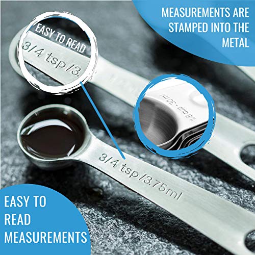 Stainless Steel Measuring Cups and Spoons Set of 16-7 Cup & 7 Spoon + Conversion Chart & Leveler - Kitchen Measuring Spoons and Cups - Dry Measure Cups Stainless Steel & Baking Metal Measuring Cups