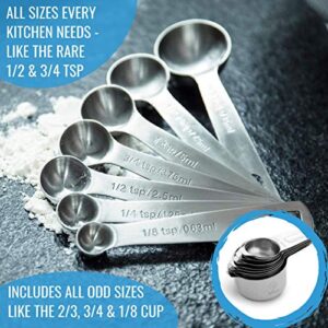 Stainless Steel Measuring Cups and Spoons Set of 16-7 Cup & 7 Spoon + Conversion Chart & Leveler - Kitchen Measuring Spoons and Cups - Dry Measure Cups Stainless Steel & Baking Metal Measuring Cups