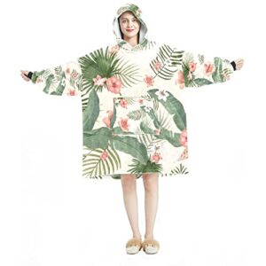 Flower and Leaf Pattern Wearable Blanket Hoodie,Oversized Hooded Blanket Sweatshirt