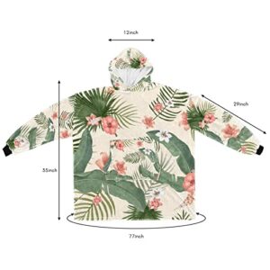 Flower and Leaf Pattern Wearable Blanket Hoodie,Oversized Hooded Blanket Sweatshirt