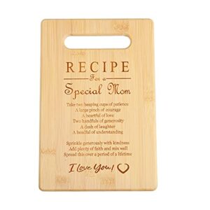 mothers day gifts bamboo cutting board, mom birthday present recipe for a special mom love heart