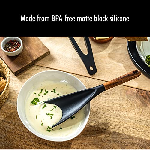 STAUB Multifunction Spatula Spoon, Great for Both Cooking and Serving Durable BPA-Free Matte Black Silicone, Acacia Wood Handles, Safe for Nonstick Cooking Surfaces