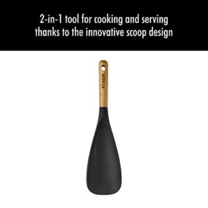 STAUB Multifunction Spatula Spoon, Great for Both Cooking and Serving Durable BPA-Free Matte Black Silicone, Acacia Wood Handles, Safe for Nonstick Cooking Surfaces