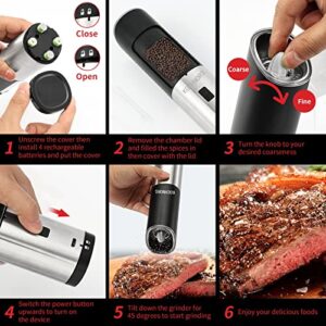 Kochnors USB Rechargeable Pepper Grinder, Gravity Electric Pepper Grinder with 6 Level Adjustable Coarseness, One Handed Operated Salt and Pepper Grinder for Kitchen, Restaurant and BBQ