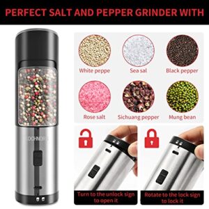 Kochnors USB Rechargeable Pepper Grinder, Gravity Electric Pepper Grinder with 6 Level Adjustable Coarseness, One Handed Operated Salt and Pepper Grinder for Kitchen, Restaurant and BBQ