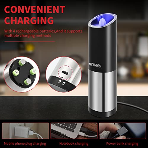 Kochnors USB Rechargeable Pepper Grinder, Gravity Electric Pepper Grinder with 6 Level Adjustable Coarseness, One Handed Operated Salt and Pepper Grinder for Kitchen, Restaurant and BBQ