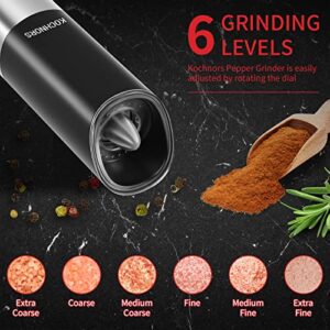 Kochnors USB Rechargeable Pepper Grinder, Gravity Electric Pepper Grinder with 6 Level Adjustable Coarseness, One Handed Operated Salt and Pepper Grinder for Kitchen, Restaurant and BBQ