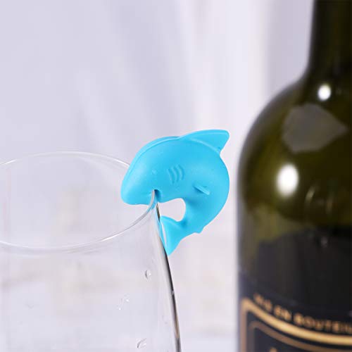 BESTONZON 12 Pcs Silicone Glass Charms Reusable Drink Markers Mini Shark Wine Glass Identifiers