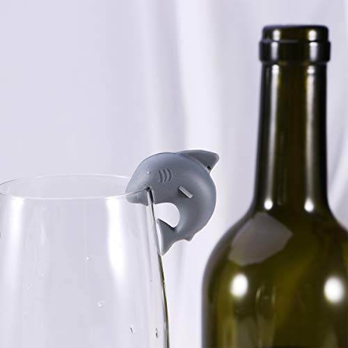 BESTONZON 12 Pcs Silicone Glass Charms Reusable Drink Markers Mini Shark Wine Glass Identifiers