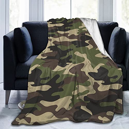 Perinsto Military Camouflage Throw Blanket Ultra Soft Warm All Season Green Camo Decorative Fleece Blankets for Bed Chair Car Sofa Couch Bedroom 50"X40"