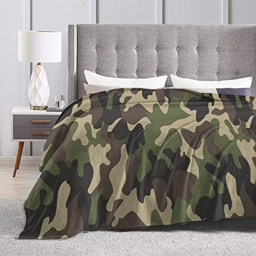 Perinsto Military Camouflage Throw Blanket Ultra Soft Warm All Season Green Camo Decorative Fleece Blankets for Bed Chair Car Sofa Couch Bedroom 50"X40"