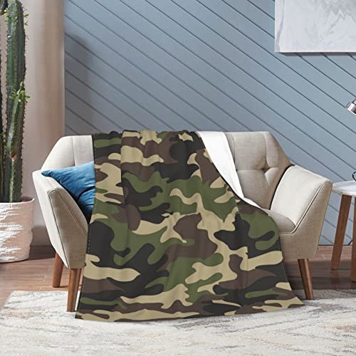 Perinsto Military Camouflage Throw Blanket Ultra Soft Warm All Season Green Camo Decorative Fleece Blankets for Bed Chair Car Sofa Couch Bedroom 50"X40"
