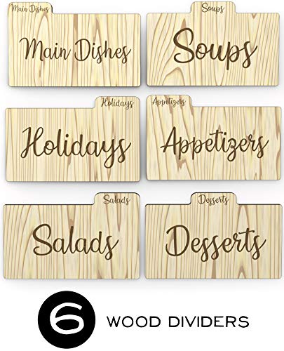 Wooden Recipe Box with Cards and Dividers - Includes 6 Wood Dividers - 50 Double Sided 4x6 Recipe Cards - Premium Handcrafted Quality - Great Gift Idea - Wedding, Birthday, Anniversary, Mother's Day