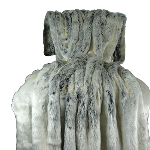 Thomas Collection Ice Blue Tissavel Faux Fur Blanket - White Fur with Blue Undertones - Ivory Chinchilla Blanket - Chinchilla Faux Fur Throw, Made in USA, 16452