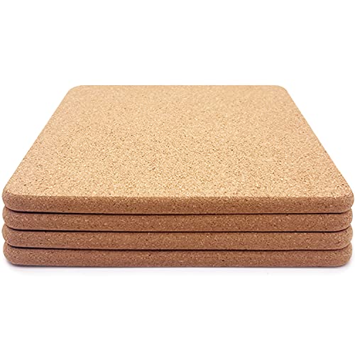 Cork Trivet, 4 Pcs High Density Thick Square Cork Trivets for Hot Dishes, 8 Inch Heat Resistant Multifunctional Cork Coaster, Cork Hot Pads for Table & Countertop