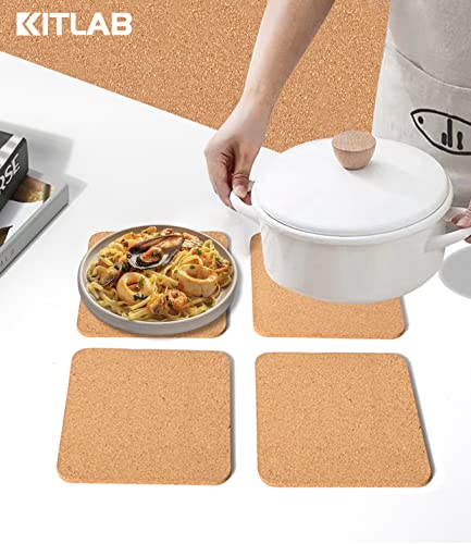 Cork Trivet, 4 Pcs High Density Thick Square Cork Trivets for Hot Dishes, 8 Inch Heat Resistant Multifunctional Cork Coaster, Cork Hot Pads for Table & Countertop