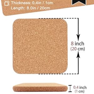 Cork Trivet, 4 Pcs High Density Thick Square Cork Trivets for Hot Dishes, 8 Inch Heat Resistant Multifunctional Cork Coaster, Cork Hot Pads for Table & Countertop