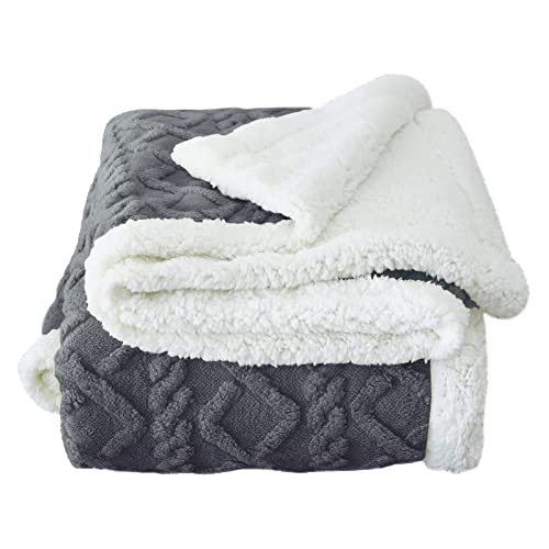 Toyletgo Sherpa Throw Blanket Dark Grey Soft and Cozy Gray Diamond Patterned Fuzzy Blanket Size 60X80 for Bedroom and Sofa,Machine Washable