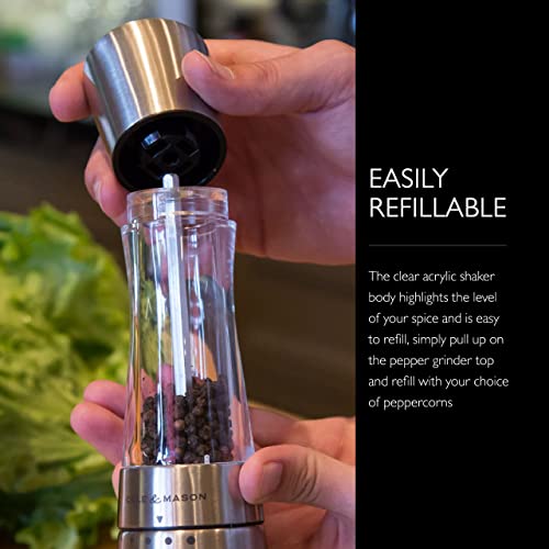 COLE & MASON Derwent Pepper Grinder - Stainless Steel Mill Includes Gourmet Precision Mechanism and Premium Peppercorns