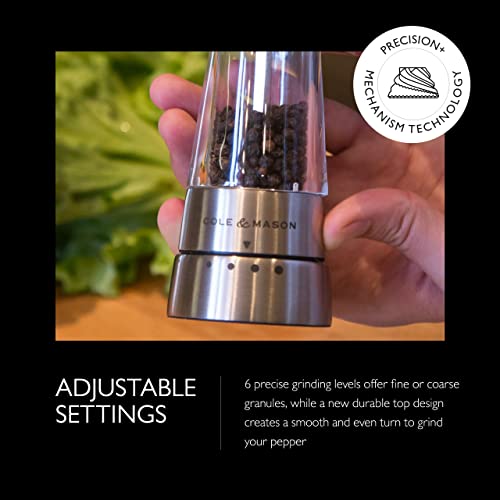 COLE & MASON Derwent Pepper Grinder - Stainless Steel Mill Includes Gourmet Precision Mechanism and Premium Peppercorns