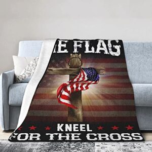 gaotaju flannel fleece blanket 80"x60" ，stand for the flag kneel for the cross bed throw blanket quality ultra-soft travel winter blankets for adult keep warm