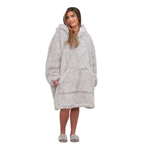 sienna fluffy long fibre fleece sherpa lined super soft hoodie blanket adults oversized giant christmas jumper gift throw - silver