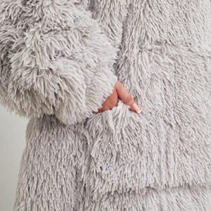 Sienna Fluffy Long Fibre Fleece Sherpa Lined Super Soft Hoodie Blanket Adults Oversized Giant Christmas Jumper Gift Throw - Silver