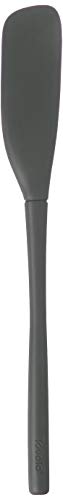 Tovolo Flex-Core All-Silicone Long-Handled Jar Scraper Spatula, Angled Turner Head, Kitchen Tool With Flat Back & Curved Front for Scooping & Scraping, Charcoal