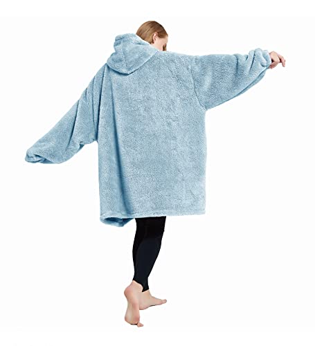 Blanket Hoodie for Women and Men Super Warm and Cozy Giant Blanket Sweatshirt (Light Blue One Size)